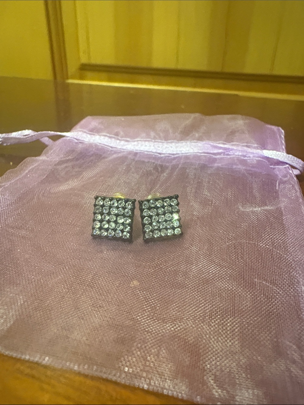 Crystal Square Stud Earrings - Black w/Diamond Like Crystals